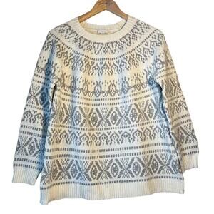J. Jill Women's White Fair Isle Nordic‎ Pull Over Sweater Size Small
